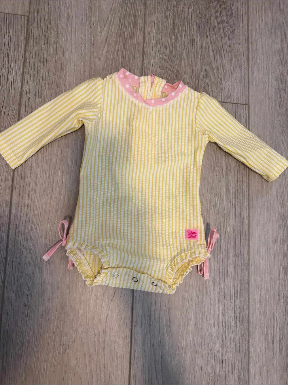 Ruffle Butts size 3-6M Baby One-Piece Swimsuit - Yellow with Pink Trim